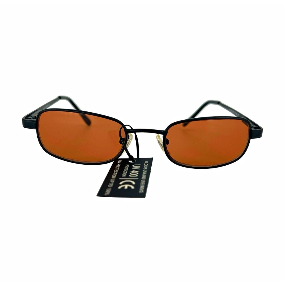NOS Y2K Skinny Rectangle Sunglasses Brown Lens Black Metal Spring Hinge UV400